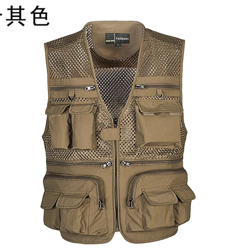 

2019 new summer vest casual men's light thin mesh Multi-pockets loose mens vest