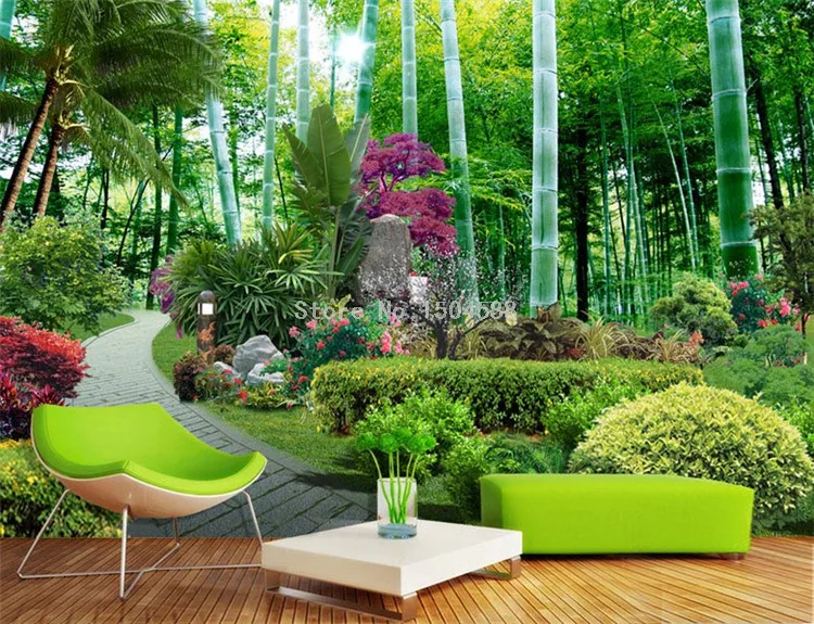 Papel де Parede 3D Paisagem пользовательские фото обои китайский стиль сад бамбуковый лес природа 3D настенные фрески гостиной фрески