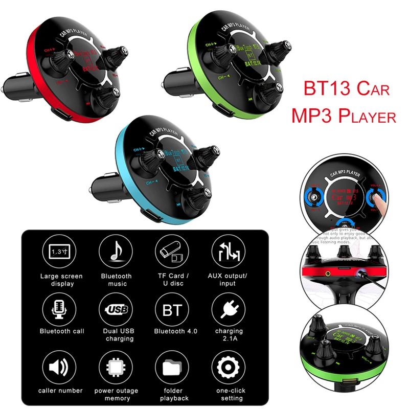 BT13 автомобильный радиоприемник bluetooth fm-передатчик Автомобильный MP3-плеер разъем зарядного устройства USB адаптер прикуриватель навигационные автомобильные аксессуары