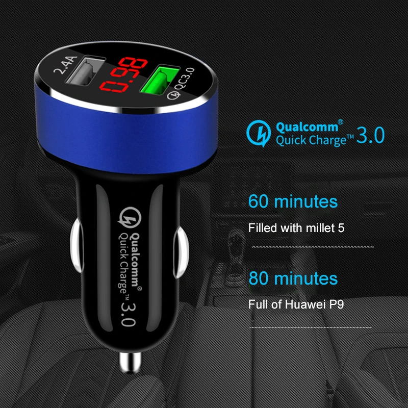Автомобильное зарядное устройство QC 3 0 с двумя Usb портами универсальное