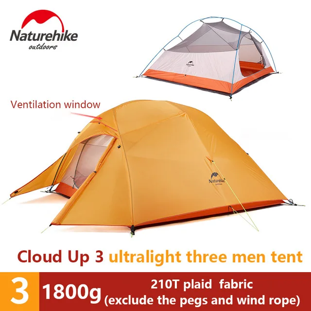 3 person yellow Naturehike Модернизированный облачный 1 2 3 Сверхлегкий тент отдельно стоящий 20D ткань 1-3 человека палатки для кемпинга с бесплатным ковриком - Цвет: 3 person yellow