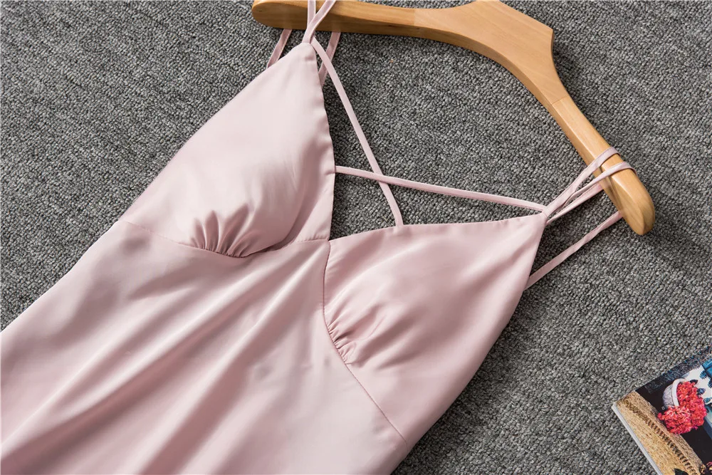 Herislim шелковая ночная рубашка без рукавов, женское сексуальное белье, кружевное Ночное платье с открытой спиной, летняя ночная рубашка с v-образным вырезом, домашняя одежда