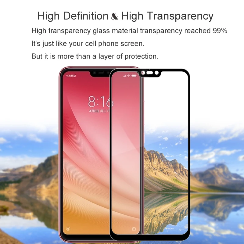 Защита для экрана закаленное стекло 100% полное покрытие Xiaomi RedMi Note 6 устойчивое к