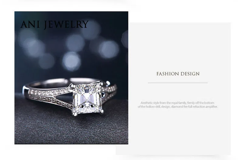 ANI 18 К из белого золота(AU750) для женщин обручальное кольцо 0.79CT Certified я/SI Принцесса Cut Ювелирные изделия с алмазами великолепный Дизайн Promise Ring