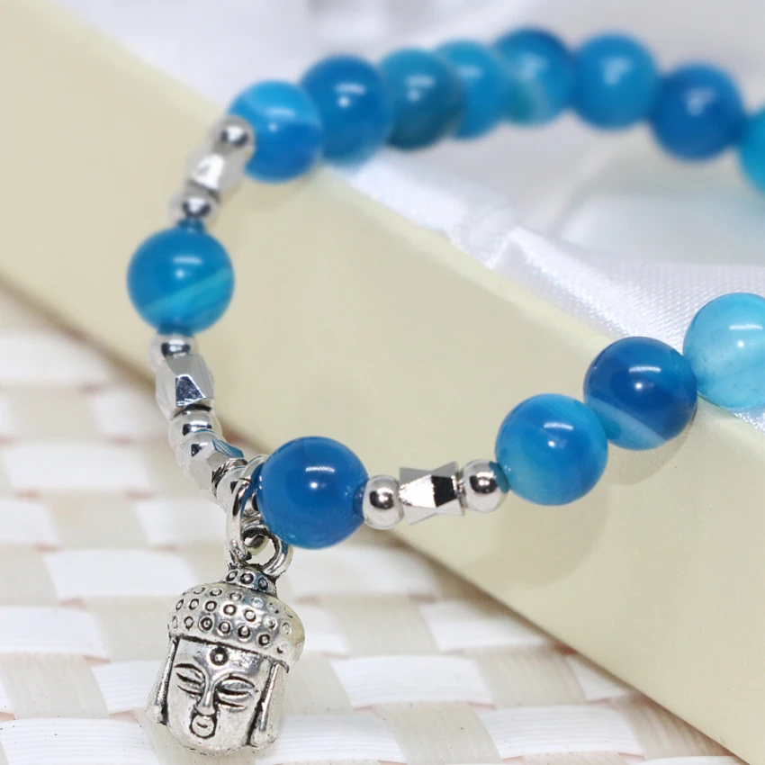 Женский эластичный браслет из натурального голубого агата оникс сердолик