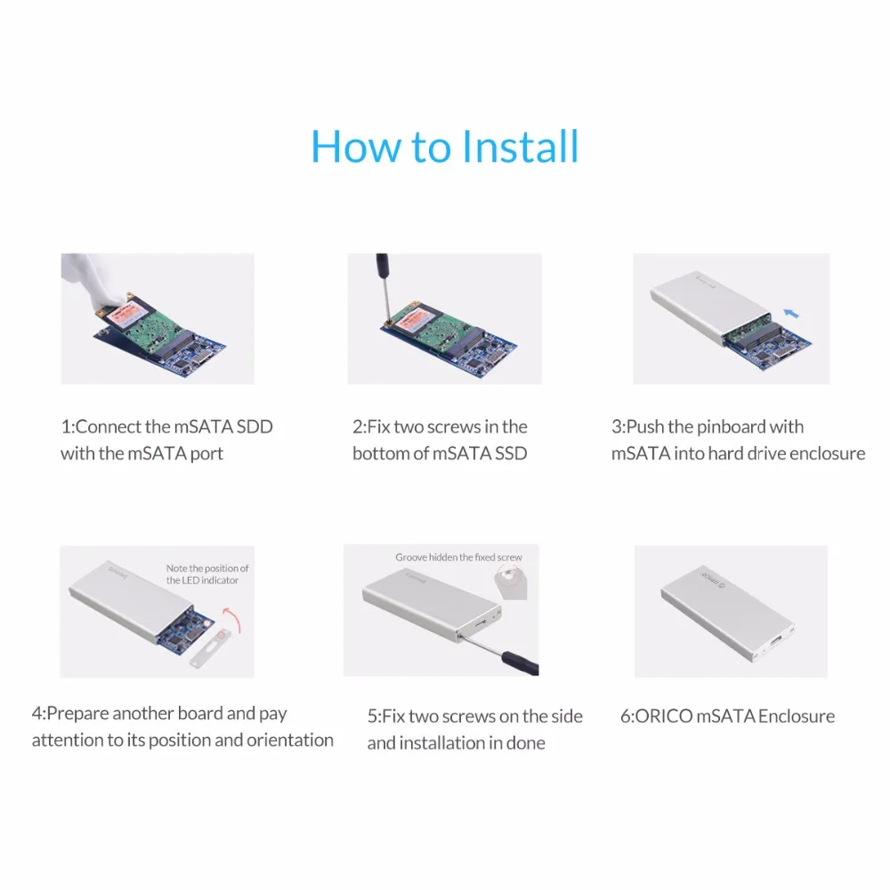 ORICO Type C mSATA SSD чехол алюминиевый к USB корпус адаптер встроенный контроллер ASM1153E|msata