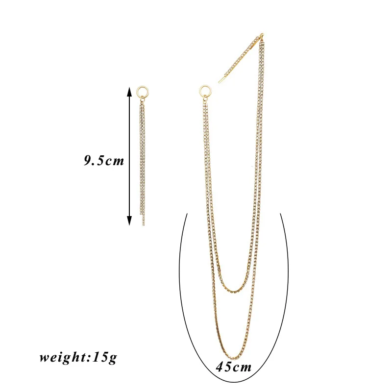 

Korean women fashion long tassel asymmetry earrings charm sparkling rhinestone fringe earring hair clip 2019 accessories R31