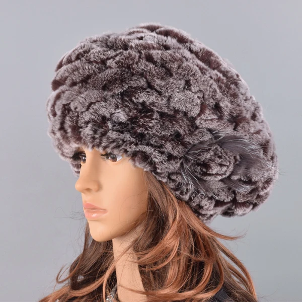 Береты, шапки для женщин, зимняя шапка из кроличьего меха, повседневные Теплые трикотажные шапки для девочек, женские модные уличные большие дамские объемные шапки - Цвет: Coffee