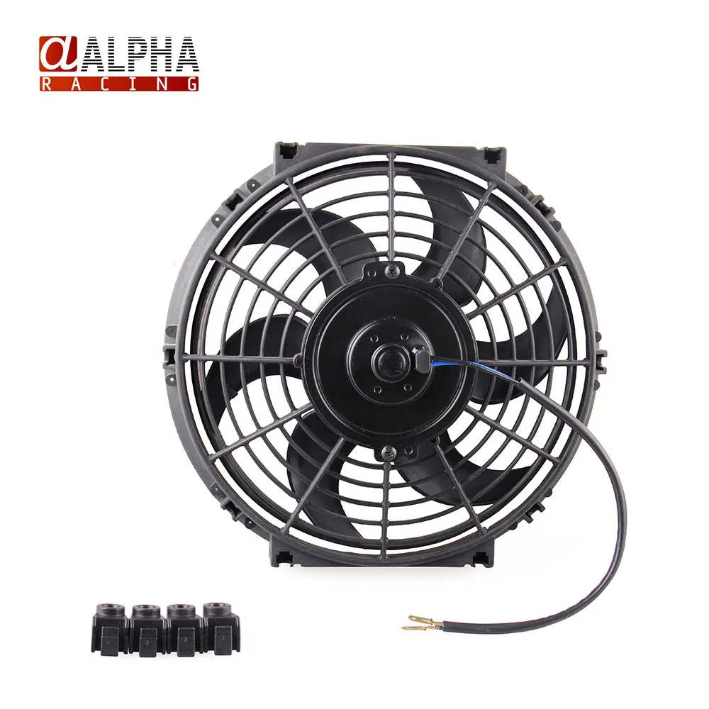 Alpha Racing- High Quality Auto Electric Radiator Cooling Fan Push Pull With Mounting Kit Type S 10&quot12V 90W Slim Reversible |