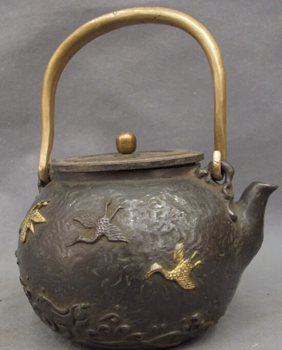 song voge gem S2793 Folk Chinese Bronze FengShui Fly Bird Crane Statue Handle Wine Pot Teapot Flagon | Дом и сад