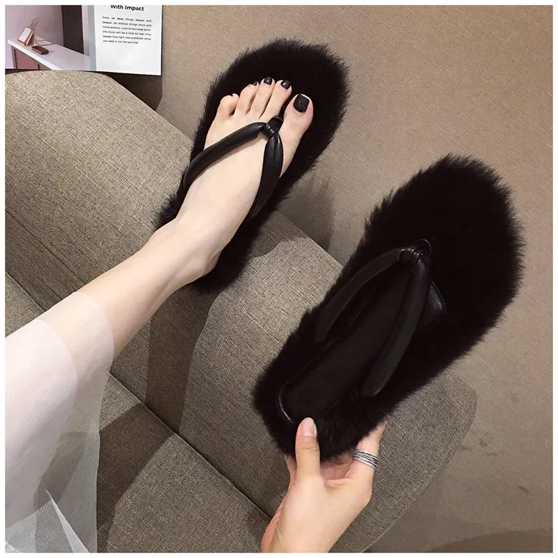 SUOJIALUN/; модные женские меховые тапочки; женские слипоны на плоской подошве; женские пушистые меховые Вьетнамки; домашние шлепанцы на плоской подошве