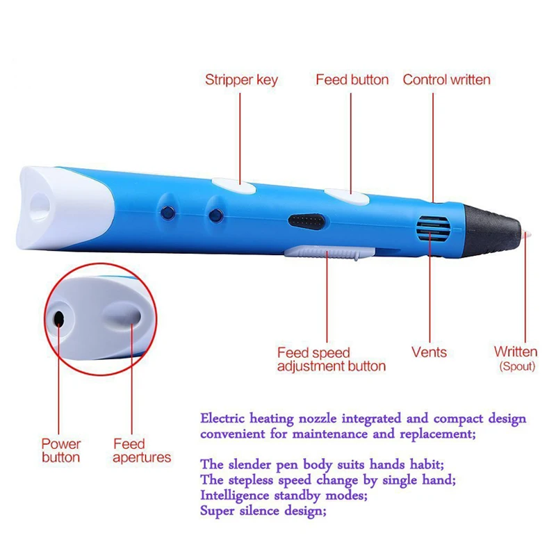 3D Printing Pen 1.75mm Crafting Modeling LED Display 20 color PLA Filament Arts Drawing Stereoscopic | Электроника