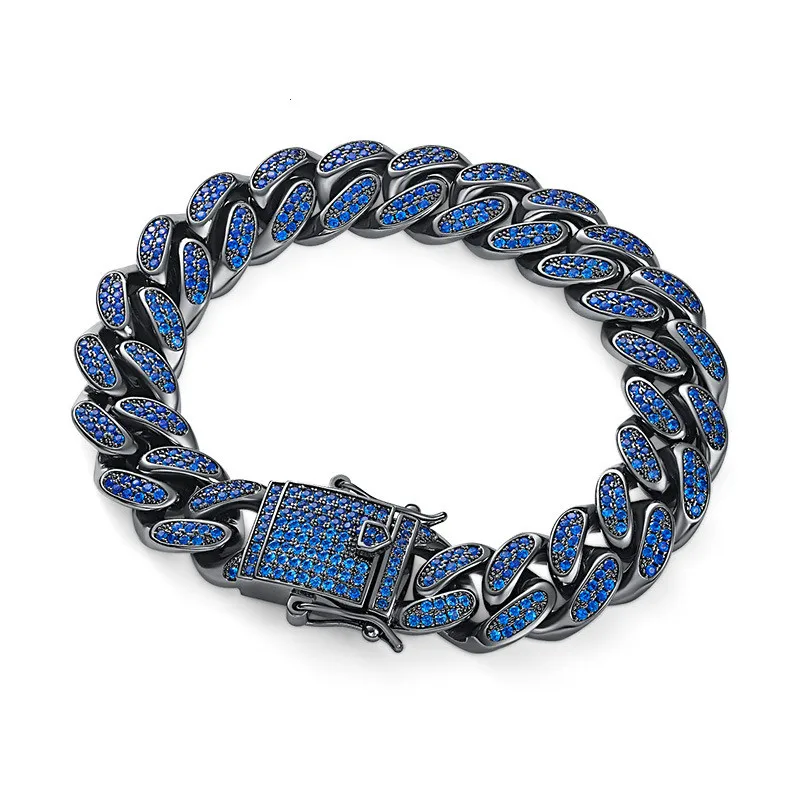 

7'' 8'' 9'' Men's Bracelets with BLUE CZ black gold color Curb Cuban Link Chain Bracelets For Men Women Wholesale Jewelry
