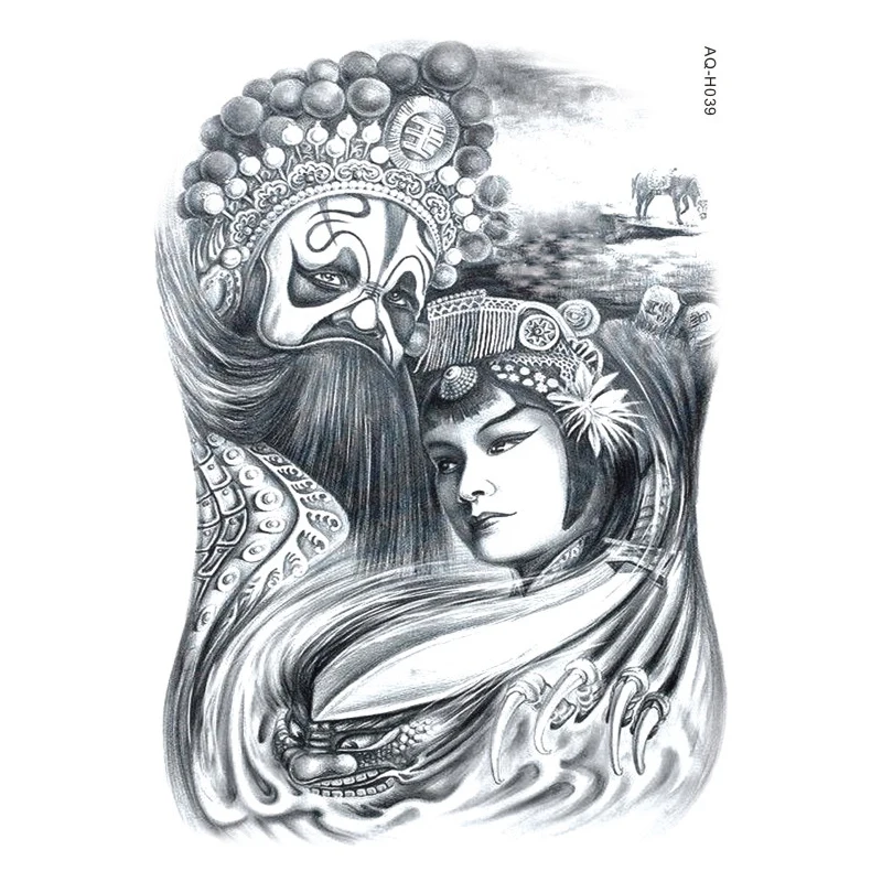 Большой боди арт рукава Временные татуировки стикер Пекинская опера рука