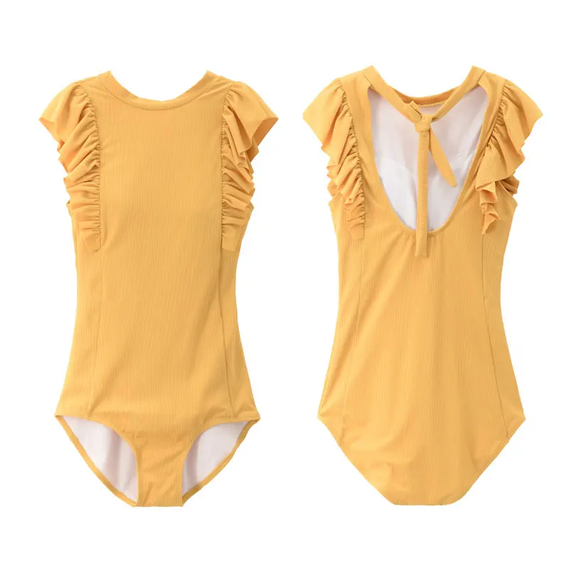 2019 сексуальный женский однотонный купальник с высоким воротом Цельный рюшами