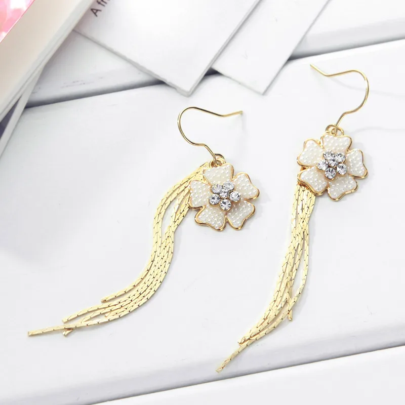 Серьги подвески Neoglory Австрия с искусственным жемчугом светильник желтого золота