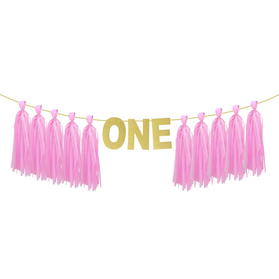 Блеск золота один кисточкой Гирлянда Баннер 1 год на день рождения 1st для