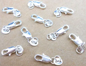 Оптовая продажа ювелирных изделий 20 шт. настоящие чистые 925 пробы серебряные застежки с карабином 925 для ожерелья + открытые кольца с логотипом