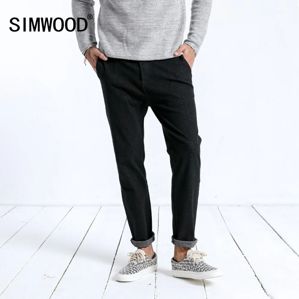 Мужские обтягивающие джинсы SIMWOOD, зимние джинсовые брюки длиной до щиколотки,, штаны из темного потертого денима, 180397