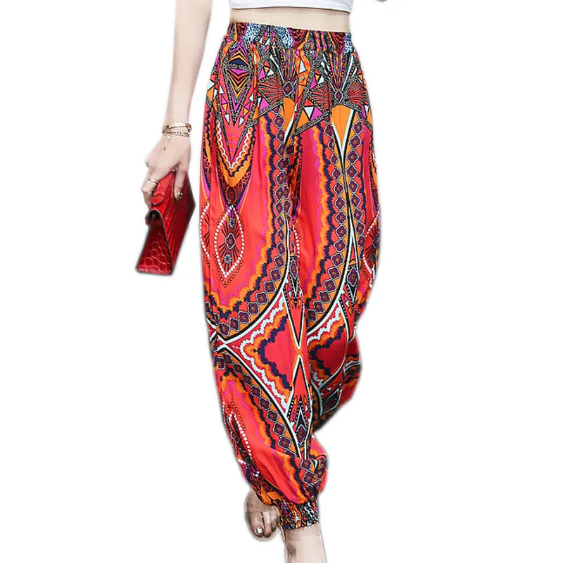 2017 Старинные Печати Чешские Летние Женские Брюки Свободные Шаровары Эластичный