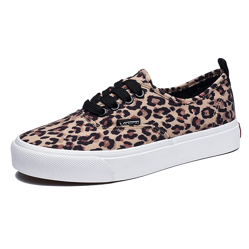 

2019 Hip Hop Canvas Lace Up Old School Fashion Casual Shoes Pattern Women Shoes Leopard white 35-40