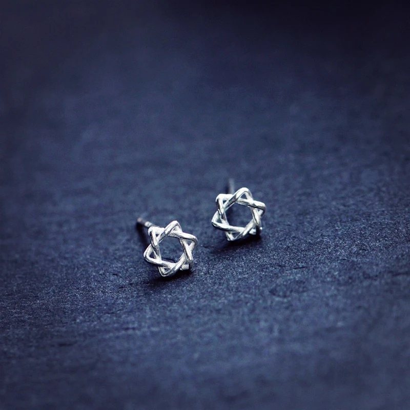 Женские серьги из серебра 100% пробы с маленькой шестигранной
