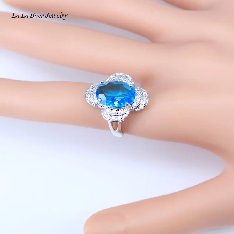 L & B Новое поступление Стиль Небесно Голубой австрийского Хрусталя Белый циркония серебряный Цвет 925 логотип