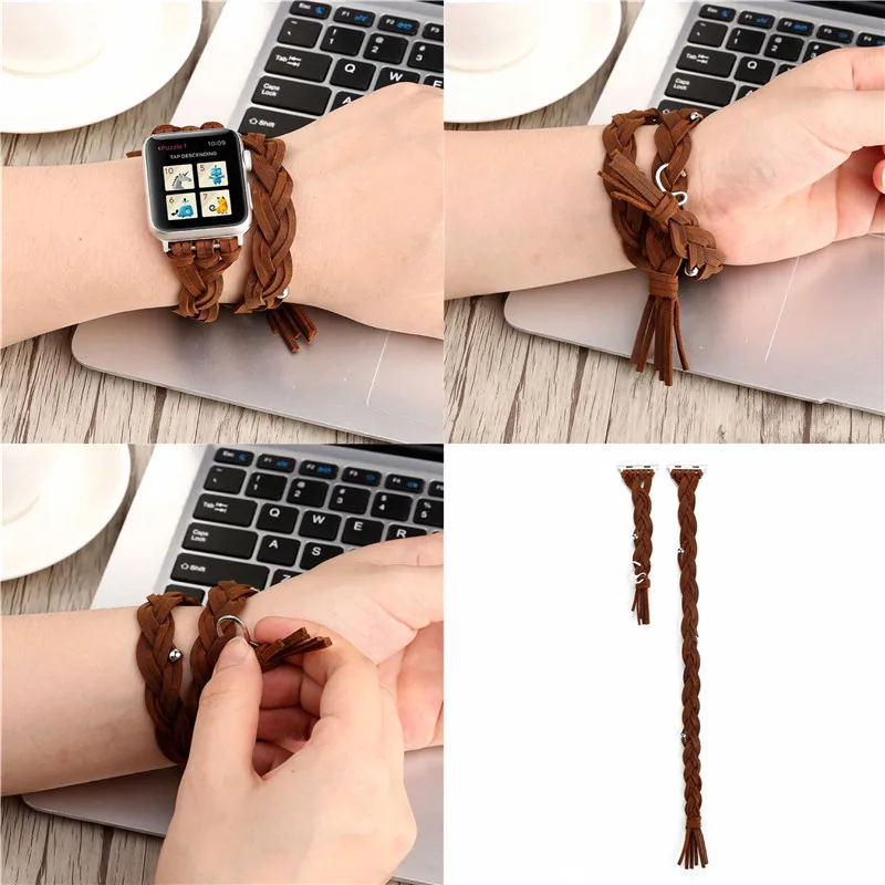 Наручный ремешок из натуральной кожи для Apple Watch браслета correa 42/40mm38 серии 4 3 2 1 с двойным кругом на запястье Браслет i watchband on.