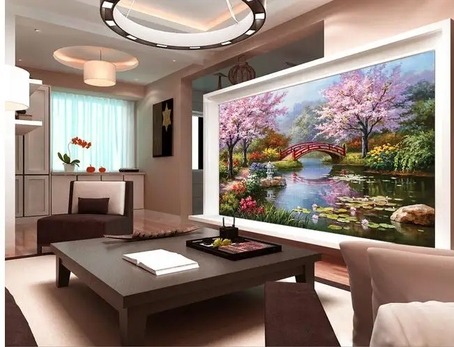 Пользовательские фото обои 3d tv идиллический пейзаж фрески цветущий Лотос пруд