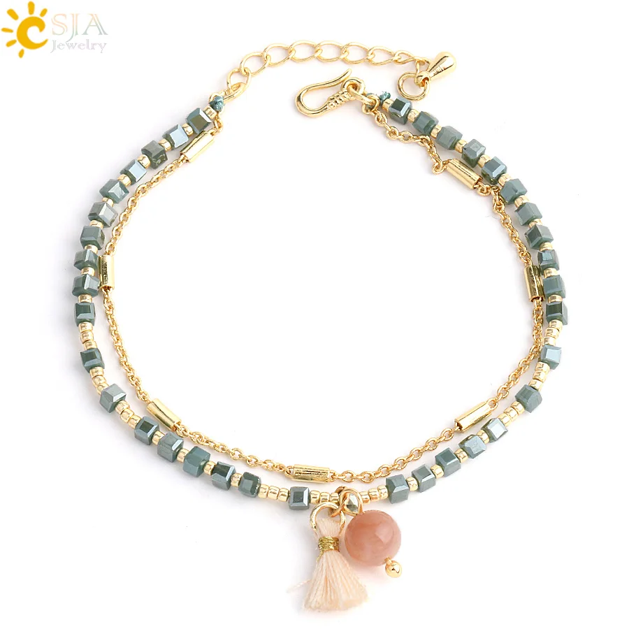 H CSJA, золотой браслет Miyuki, бусины, браслеты с кисточкой, Femme, бахромой, шикарные богемные ювелирные изделия, два слоя, Delica, мини браслеты S413 - Окраска металла: H