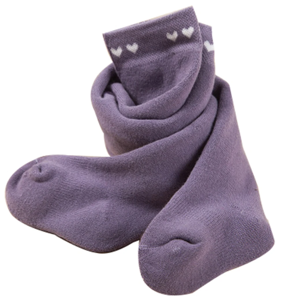 Purple Зимние теплые колготки для новорожденных девочек, хлопковые колготки, колготки, одежда для малышей, флисовые Колготки принцессы с принтом сердца - Цвет: Purple