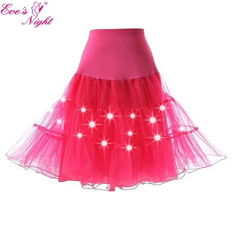 Led Lighting Party Dance Show Midi Tutu Skirt Women Festival Big Hem Mesh Pleated Petticoat Plus Size 3xl 4xl 5xl 6xl Dropship - Цвет: Cherry Red
