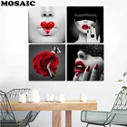 Набор из 4 шт., картина для стразы, черно-белая, красная