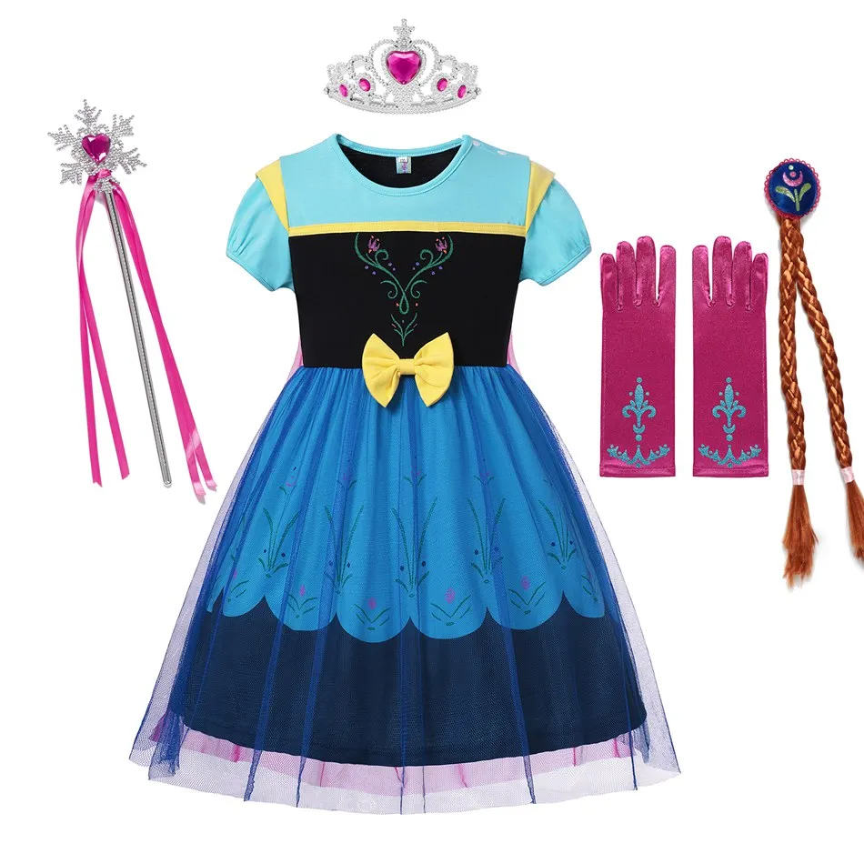 Dress F2 Нарядное платье Белоснежки для девочек; детское летнее Очаровательное платье Анны, Рапунцель, Золушки, Авроры, русалки; праздничный костюм на Хэллоуин - Цвет: Dress F2