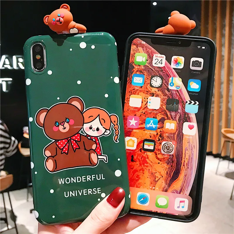 Чехол для iPhone X XR XS MAX 8 7 Plus Детские чехлы с 3D милым медведем девочек 6 splus модная