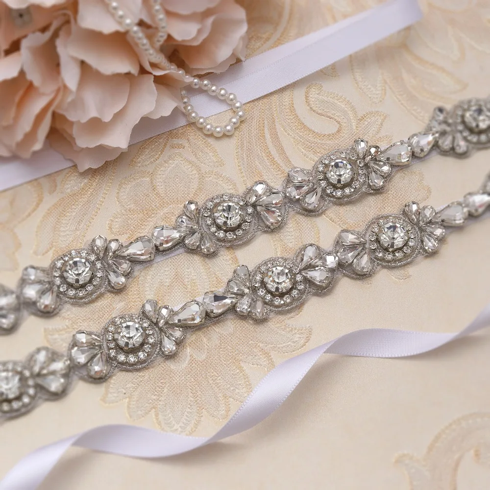 Yanstar Стразы пояс невесты Тонкий хрустальный свадебный Серебряные Кристаллы для