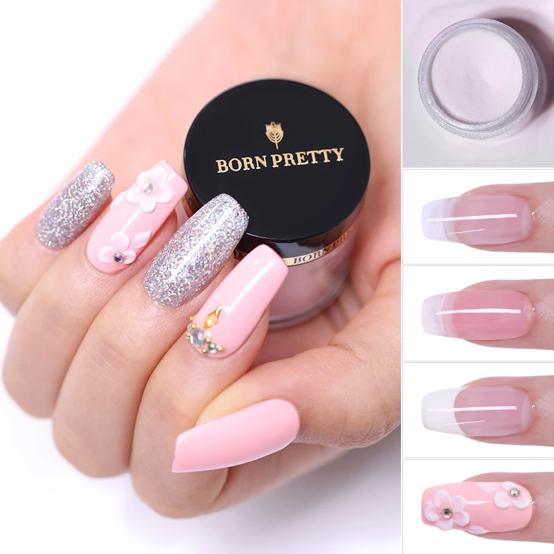 Розовый белый прозрачный порошок BORN PRETTY для дизайна ногтей 10 мл хромированный