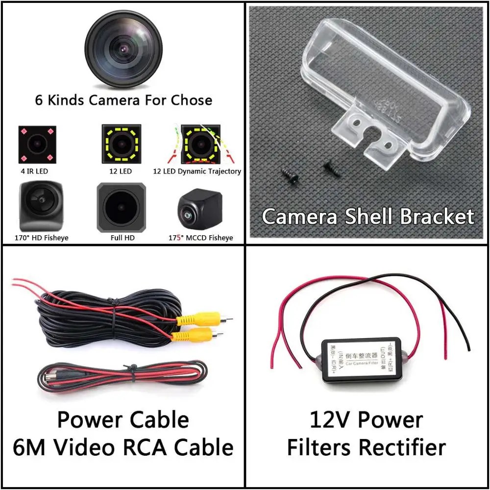 Camera with Filters 175 градусов MCCD рыбий глаз 12LED HD камера заднего вида для Toyota Camry Verso EZ 2012 Yaris Corolla Vios peugeot 206 207 307 407 - Название цвета: Camera with Filters