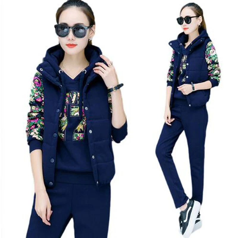 Спортивный костюм женский зимний комплект из 3 предметов толстовка + жилет штаны