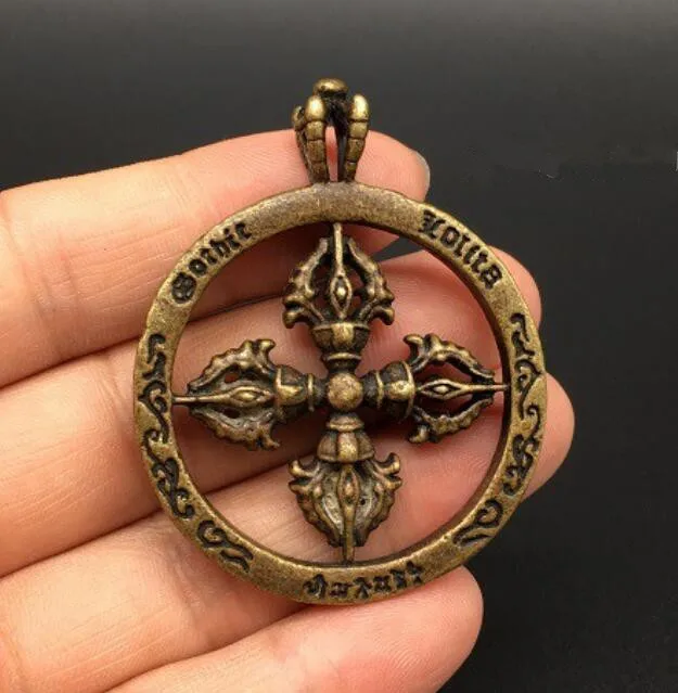 

China collection archaize brass circular vajra small pendant