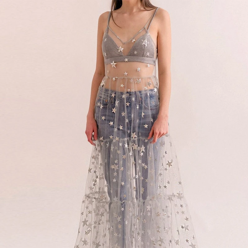 Сексуальное длинное платье милое длина до пола плюс размер полупрозрачный