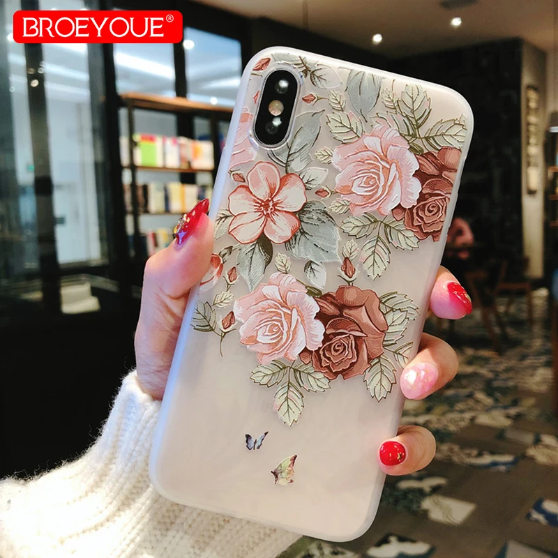 BROEYOUE Case For Xiaomi Redmi Note 5 Pro 4 4X 5A 3D Relief Soft TPU Cute Matte Flowers Covers 4A Plus |