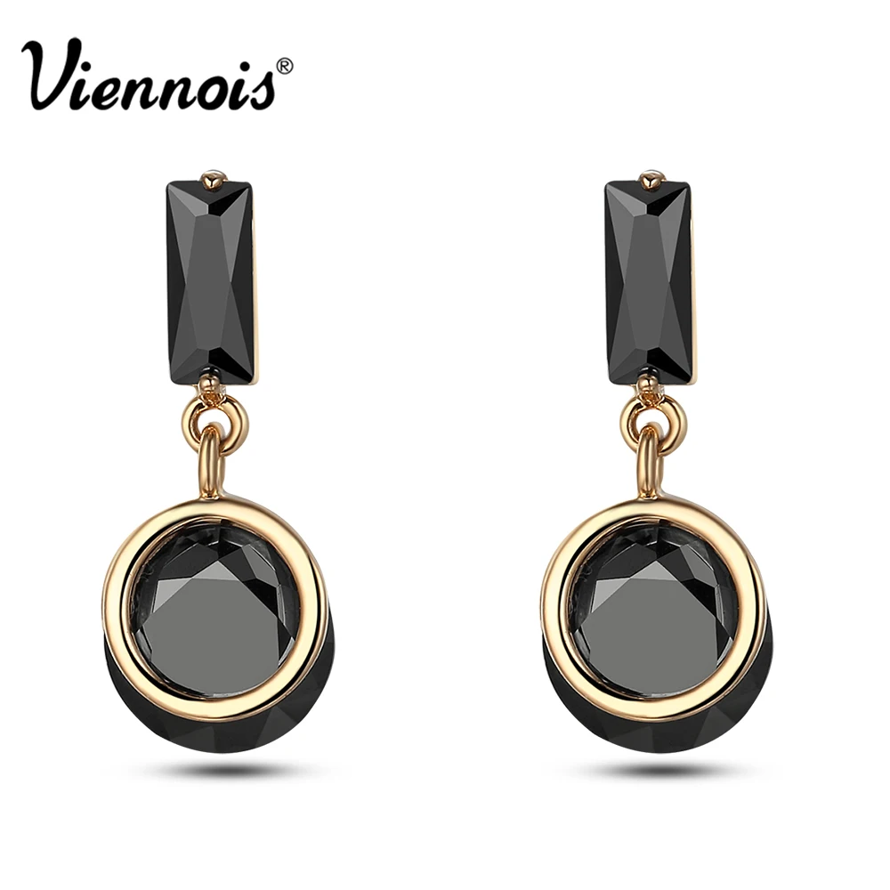 Viennois Новый Позолоченный Двойной Круг Серьги для Женщин Геометрическая Черный
