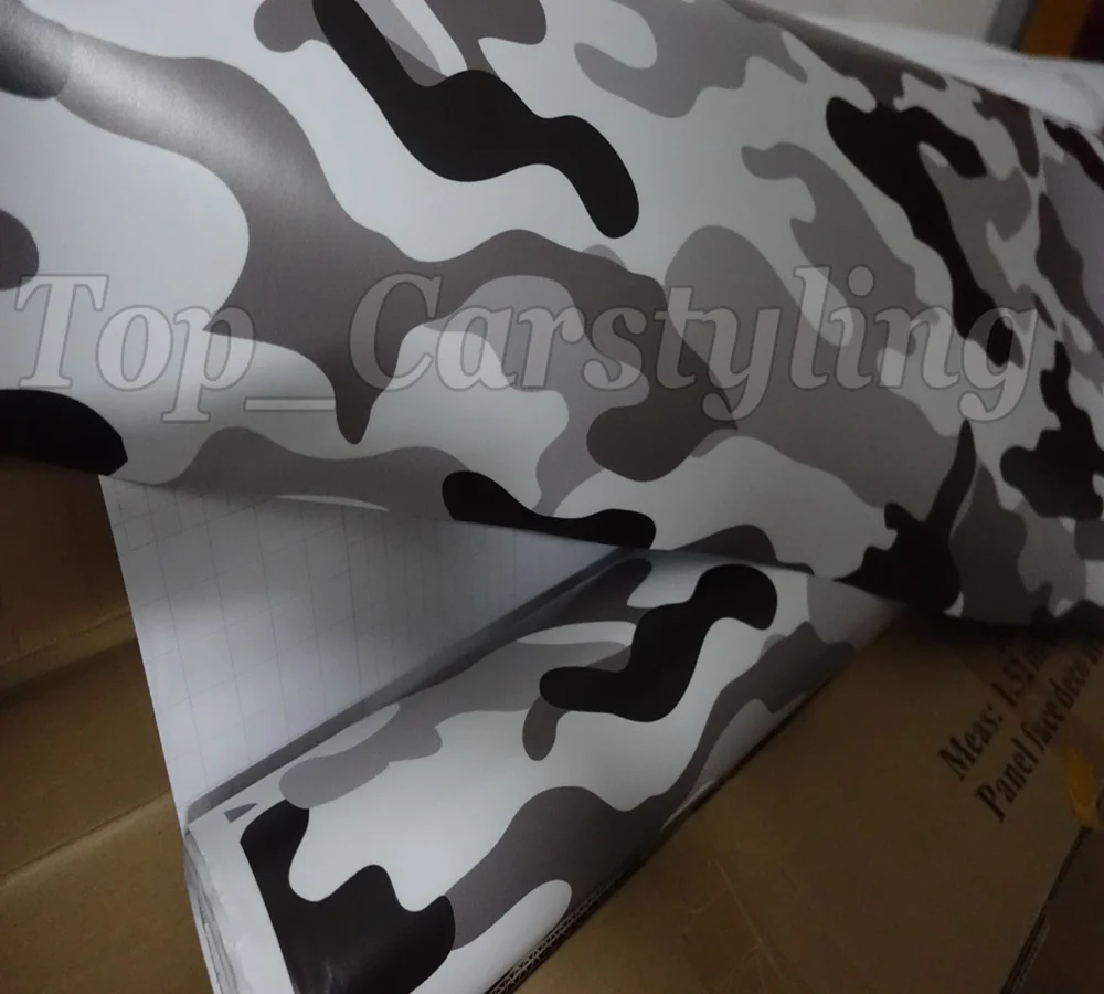 Черный белый серый Arctic Camo виниловая Автомобильная упаковка камуфляж ролл Полный