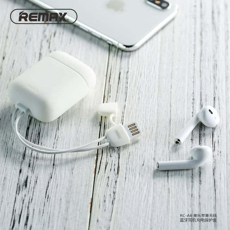 REMAX Мягкая силиконовая оболочка Сумка для Airpod чехол с 2.1A зарядный кабель Защитная крышка Анти-шок Airpods funda защитная коробка