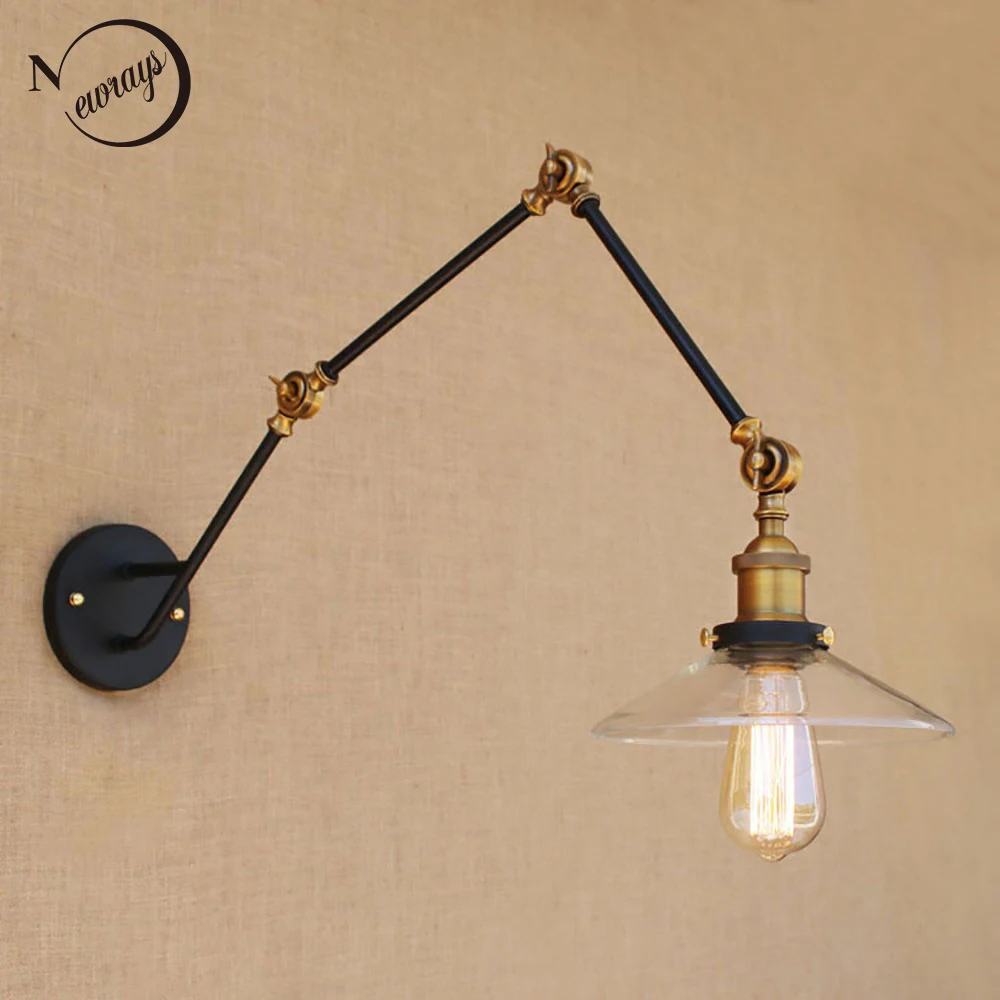 

Vintage antique black glass lampshade free adjust long swing arm wall lamp sconce for bedroom dining room E27 110v 220vlights