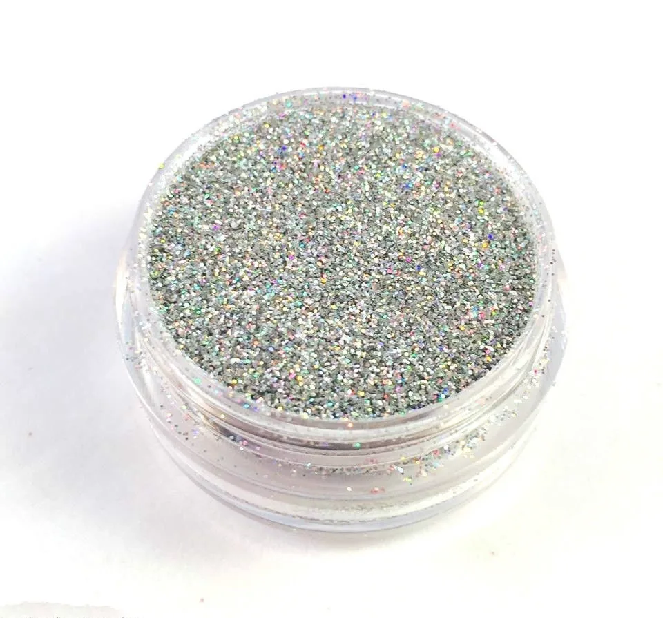 Glitter Eyes - Holographic Silver Eye shadow Kit Pot Fixing Gel Brush |