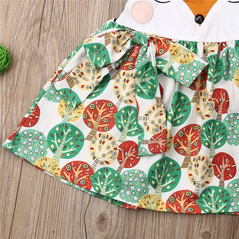 Красивая одежда с рисунком лисы для маленьких девочек платье на бретельках без