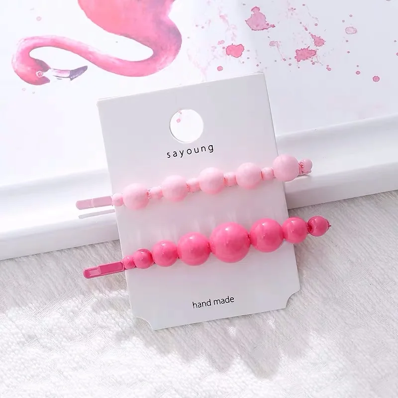 Pink Новинка, милые корейские заколки для волос ярких цветов с бусинами, заколки для детей, девочек, геометрические ВВ заколки для волос, женские аксессуары для волос - Цвет: Pink