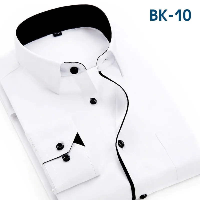 PaulJones, новинка, длинный рукав, пэчворк, мужские рубашки, 4XL, приталенная, Мужская блузка, бизнес стиль, мужская дешевая одежда, Китай, высшее качество - Цвет: BK10